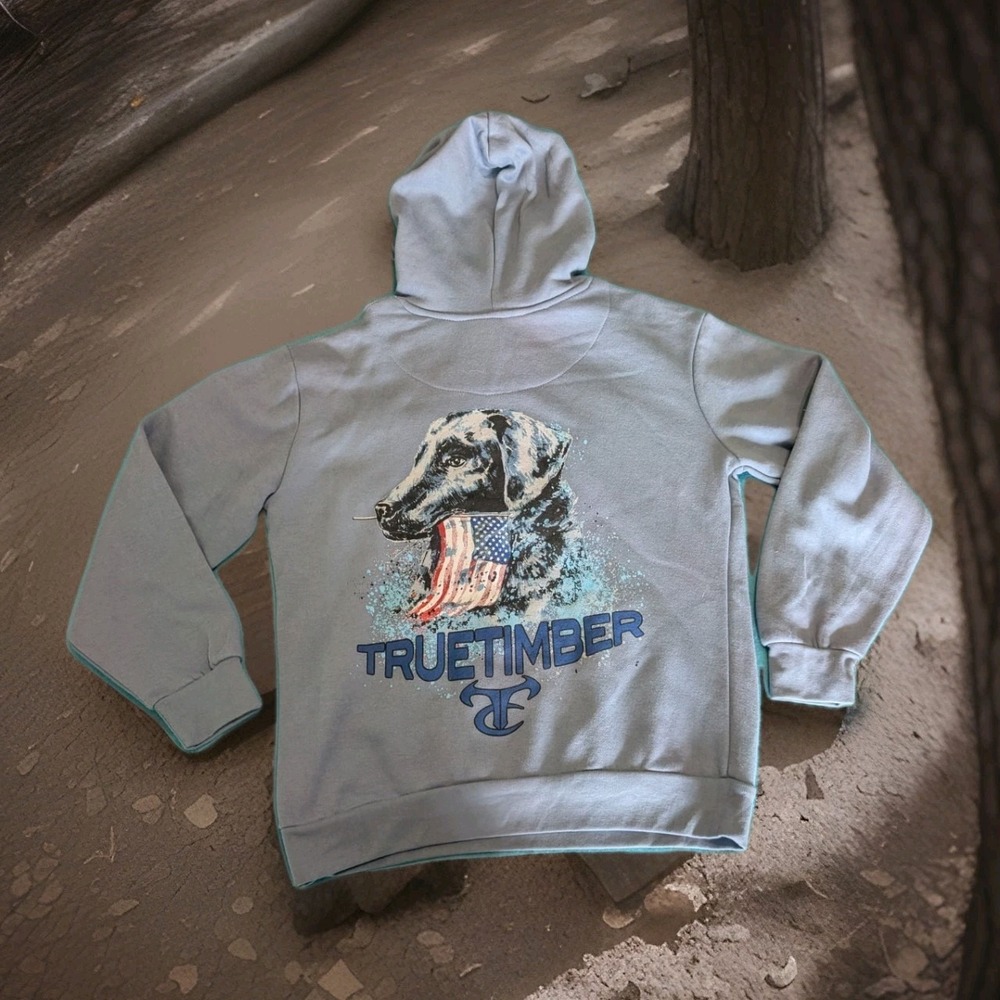 True Timber Camo Mens Black Lab American Flag Pocket Hoodie Blue Gray TTX-T0383